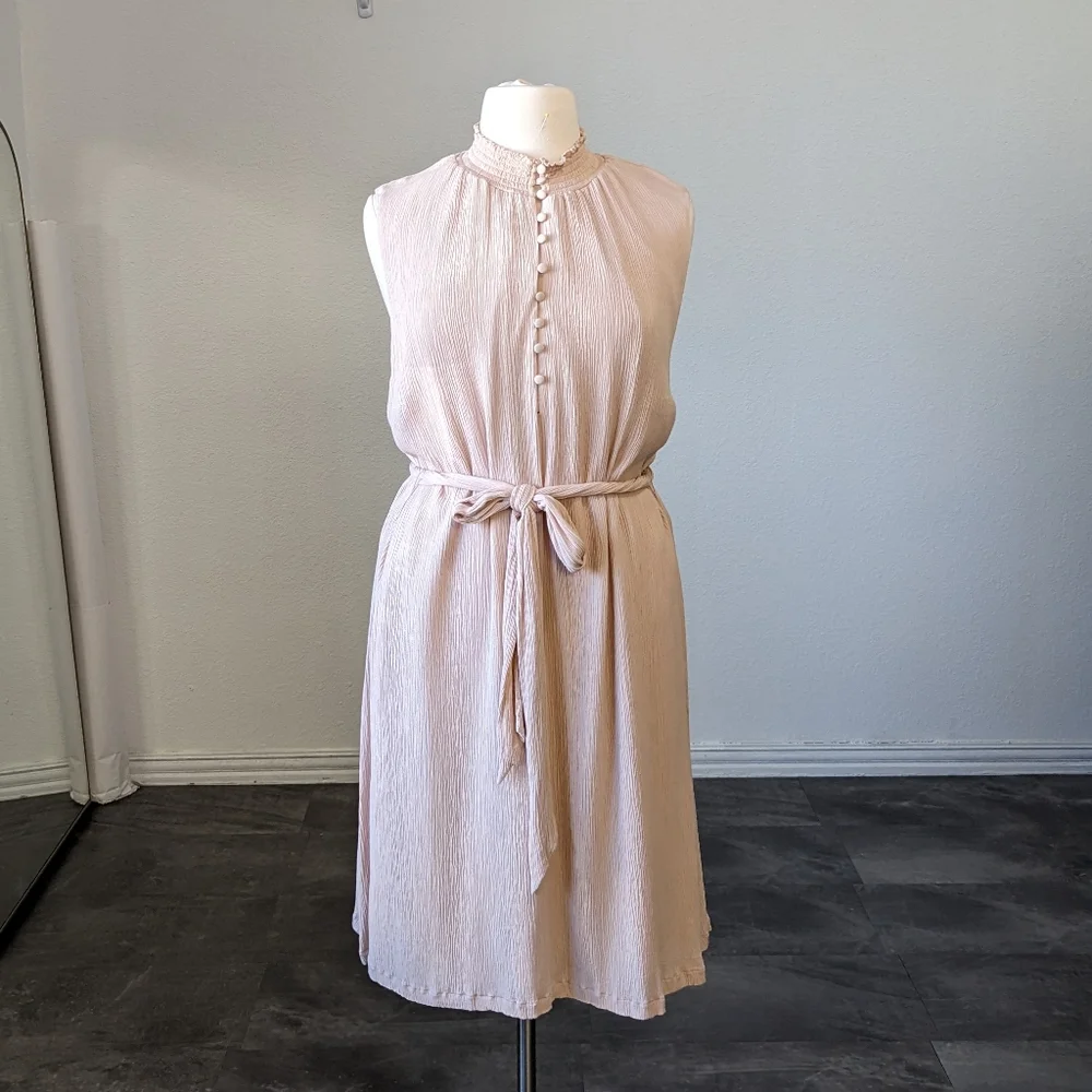 Eloquii Half Button Blouson Shift Dress Beige 24 casual bohemian summer plus - Picture 1 of 9